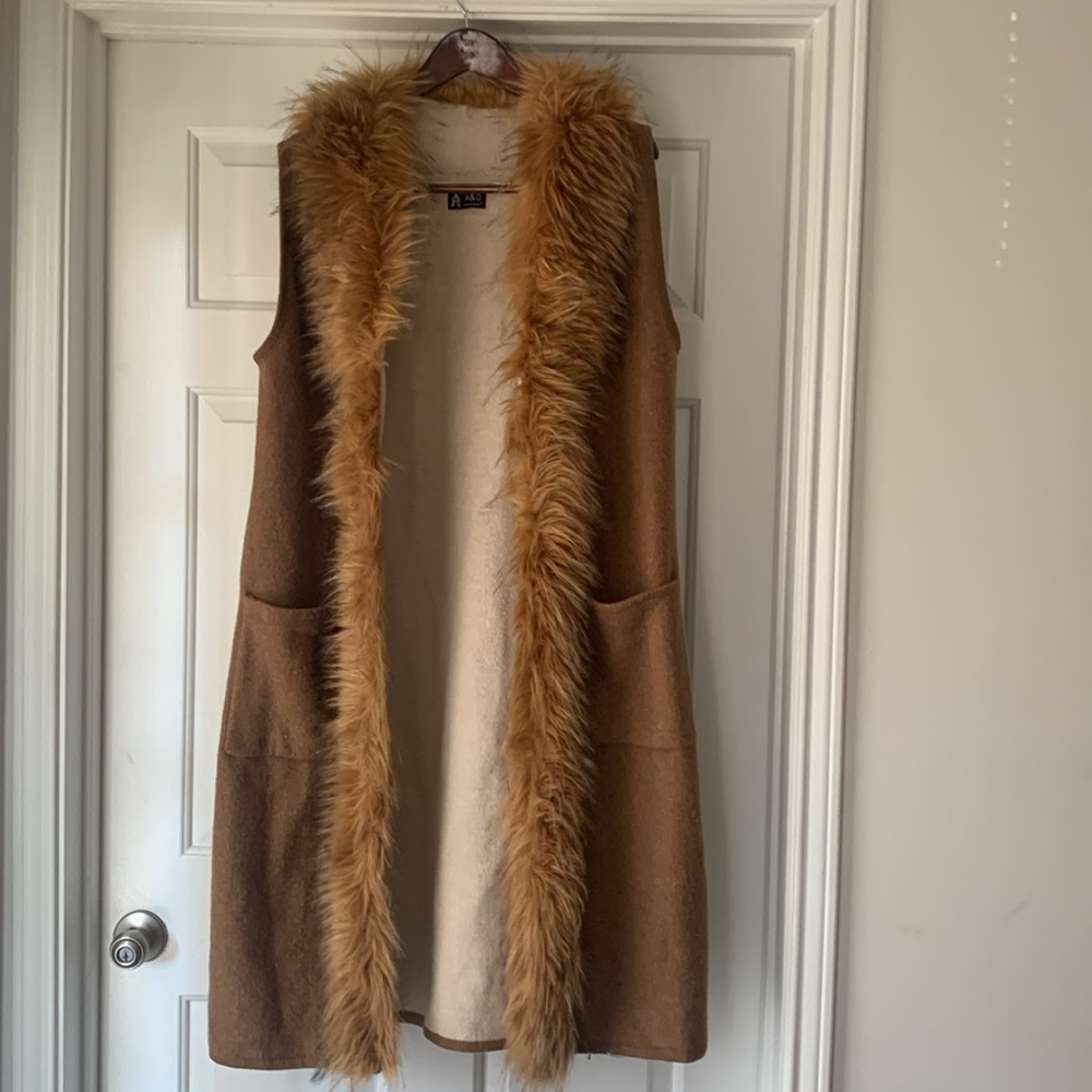 A & O International Fashionable Faux Fur Down Lengthy Vest
